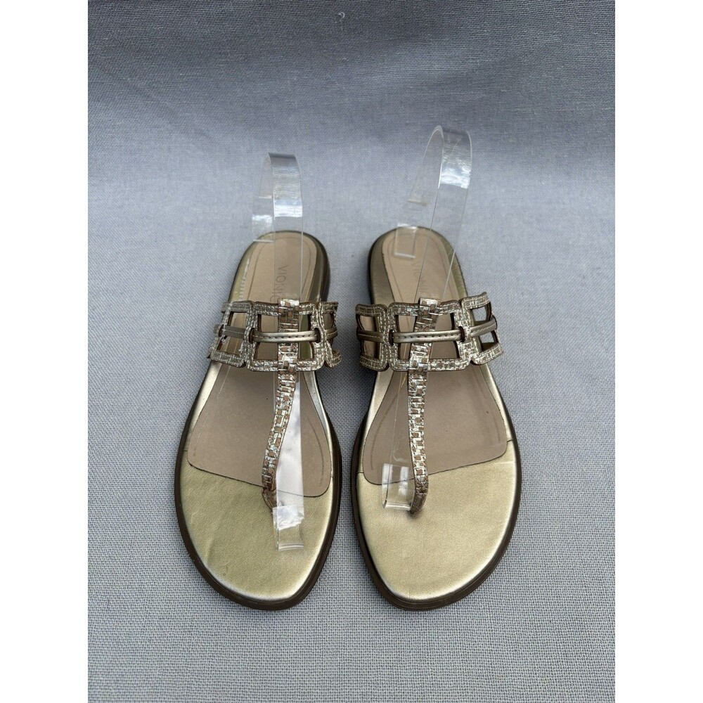 Vionic Alvana Gold Leather Thong Sandals Flat Heeled Size 8